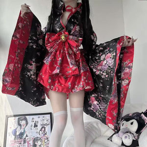 Traditional Japanese Pink & Black Kimono Dress - Bear Hugs