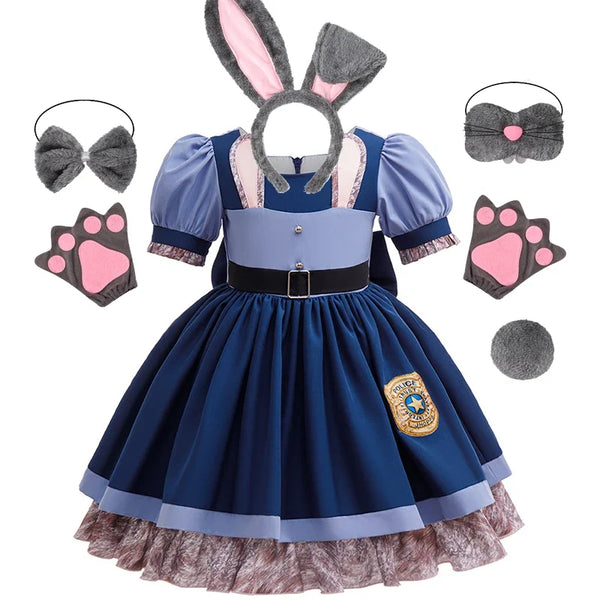 Girls Judy Bunny Police Officer Dress Disney Zootopia 2 Bunny Costume for Kids Cosplay Dress With Accessories Fancy Outfits - Bear Hugs