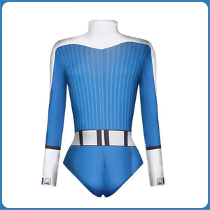 Women Fantastic Fourth Susan Storm Cosplay Bodysuit Halloween Blue White Color Invisible Zipper Long Sleeve Role Play Swimsuit - Bear Hugs