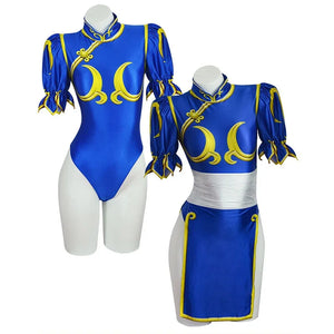 Chun Li Cosplay Dress Costume Game SF Chunli Role Play Blue Qipao Outfit Full Set Jackie Kung fu Halloween Party Suit For Fun - Bear Hugs