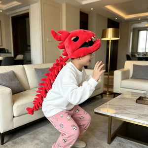 Halloween Dinosaur Skeleton Headgear Red Plush Role Play Costume Fun Prank Creative Toys Birthday Gift For Family Adult Party - Bear Hugs