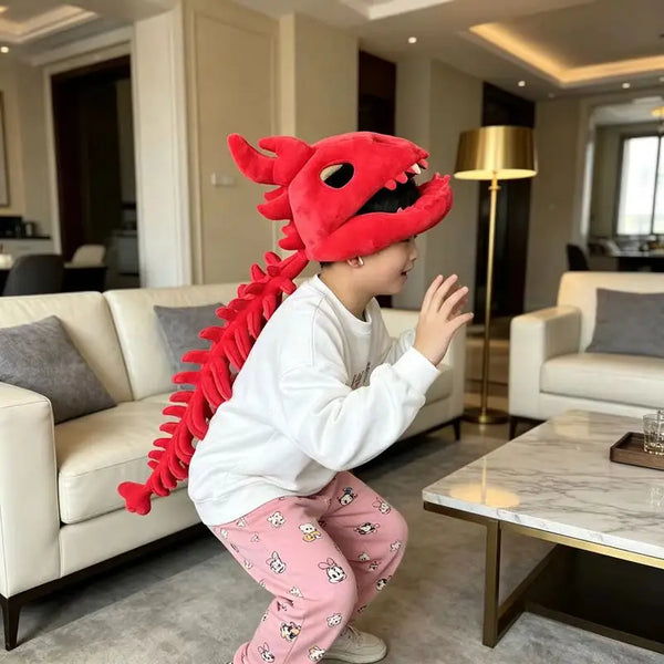 Halloween Dinosaur Skeleton Headgear Red Plush Role Play Costume Fun Prank Creative Toys Birthday Gift For Family Adult Party - Bear Hugs
