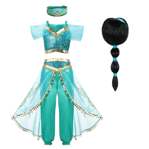 Jasmine Princess Dress Princess Dress Up Of Aladdin The Magic Lamp Costume Girls Birthday Party Halloween Fantasy Top Pants - Bear Hugs