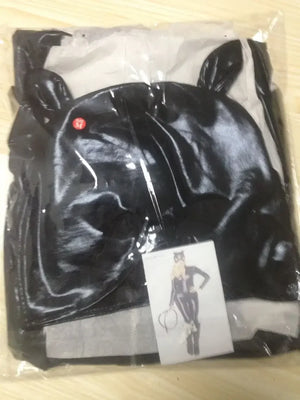Slim Wetlook Faux Leather Jumpsuit with Cat Mask Cosplay Costumes Halloween Zentai Bodysuit Ladys Women Catsuit - Bear Hugs