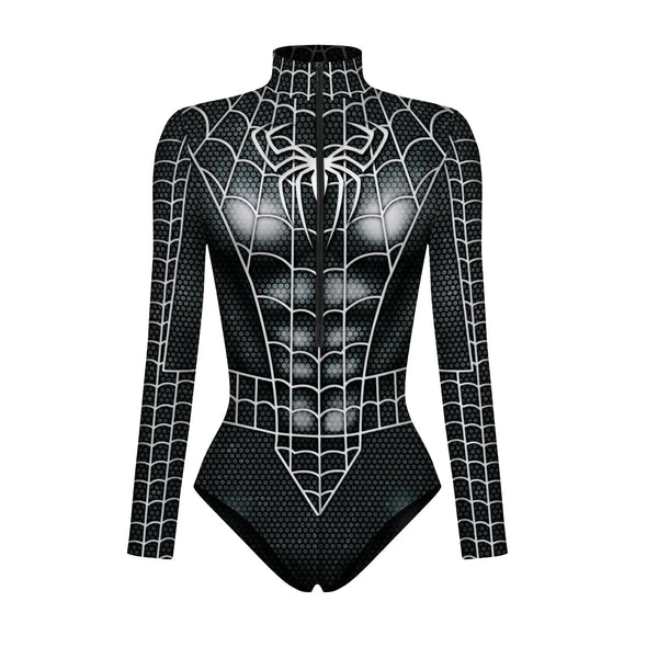 Superhero Spiderman Bodysuit for Women Captain America Cosplay 3D Print Long Sleeve Swimsuit Adult Halloween Carnival Costumes - Bear Hugs