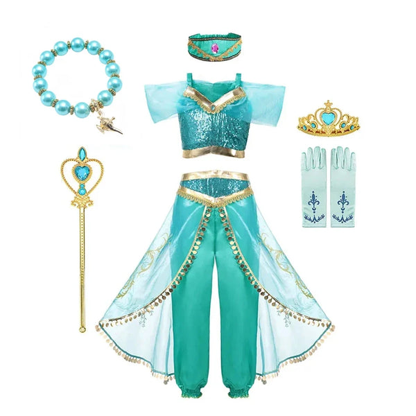 Jasmine Princess Dress Princess Dress Up Of Aladdin The Magic Lamp Costume Girls Birthday Party Halloween Fantasy Top Pants - Bear Hugs