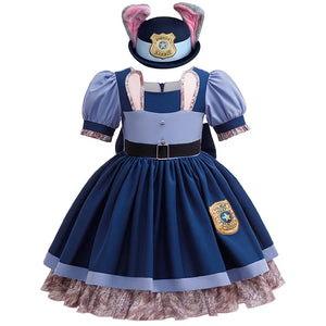 Girls Judy Bunny Police Officer Dress Disney Zootopia 2 Bunny Costume for Kids Cosplay Dress With Accessories Fancy Outfits - Bear Hugs