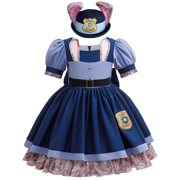 Girls Judy Bunny Police Officer Dress Disney Zootopia 2 Bunny Costume for Kids Cosplay Dress With Accessories Fancy Outfits - Bear Hugs