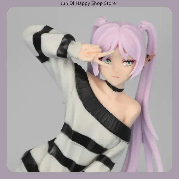 18.5cm Anime Collectible Figure - Frieren Beyond Journey'S End Casual Striped Outfit Victory Pose Pvc Model Statue Desktop Gift - Bear Hugs