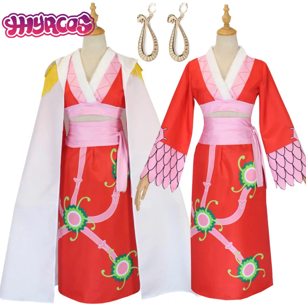 Anime Boa Hancock Cosplay Costumes Sexy Empire Red Kimono Dress Uniform Boa Hancock Earrings Halloween Costumes for Women Men - Bear Hugs