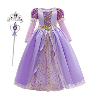Girls Disney Rapunzel Dress Kids Tangled Disguise Carnival Girl Princess Costume Birthday Party Gown Outfit Clothes 2-10 Years - Bear Hugs