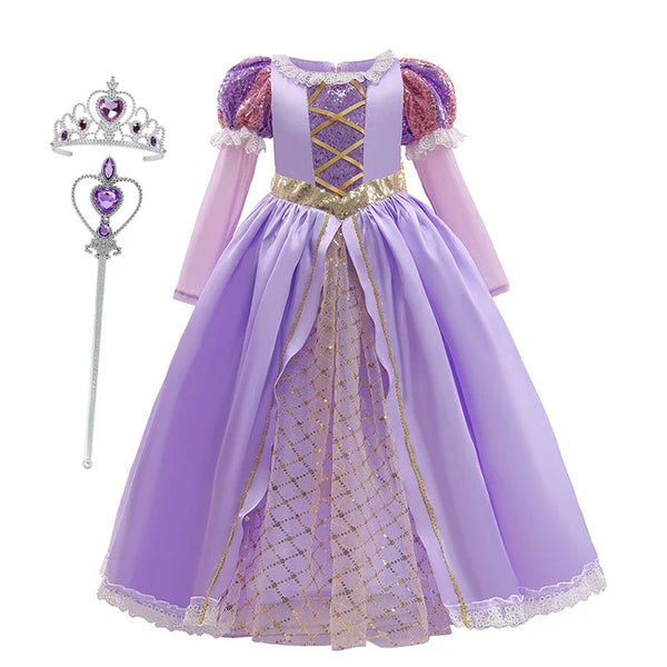 Girls Disney Rapunzel Dress Kids Tangled Disguise Carnival Girl Princess Costume Birthday Party Gown Outfit Clothes 2-10 Years - Bear Hugs