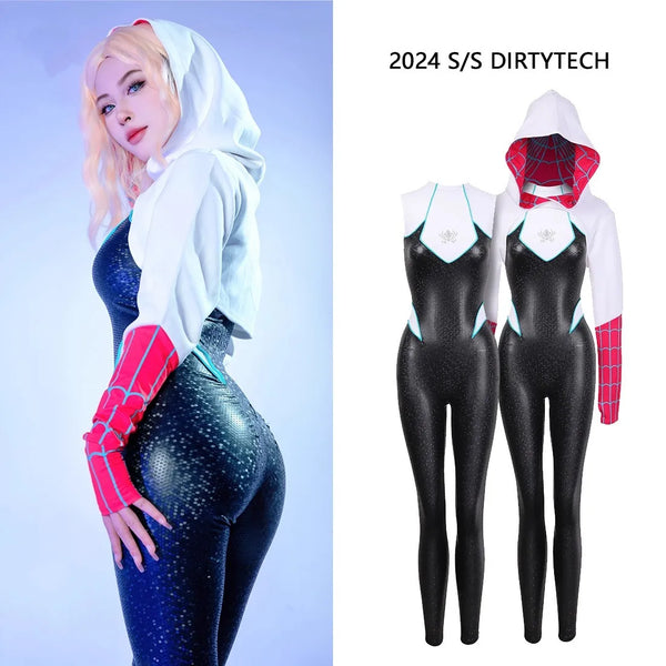 Spiderman Across Spider Verse Gwen Stacy Cosplay Costume PU One-piece Suit Tight and Elastic De Batterie Spiderman Women - Bear Hugs