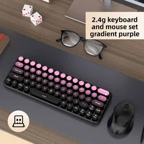 Ergonomic 2.4G Wireless Keyboard Mouse Combo 65 Keys Gradient Color - Bear Hugs