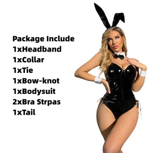 Playboy Bunny Girl Costume Women Sexy Cosplay Lingerie PU Leather Bodysuit with Tie and Headband Suit Anime Outfit - Bear Hugs