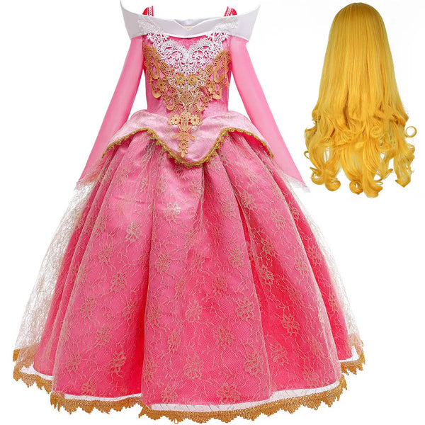 2026 Disney Sleeping Beauty Aurora Princess Dress Girl Cosplay Off Shoulder Kids Gifts Fancy Party Girl Baby Fine Lace Dress Set - Bear Hugs