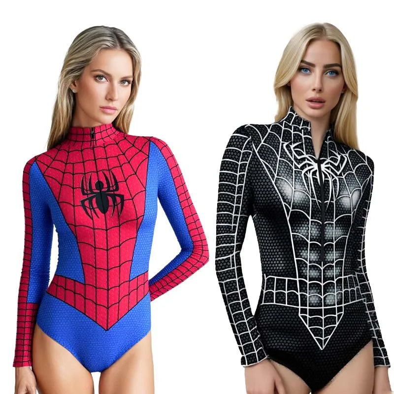 Superhero Spiderman Bodysuit for Women Captain America Cosplay 3D Print Long Sleeve Swimsuit Adult Halloween Carnival Costumes - Bear Hugs