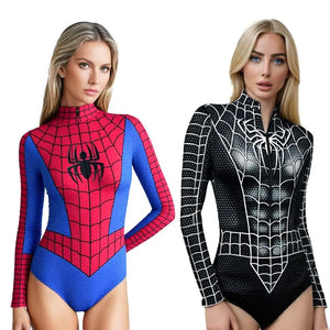 Superhero Spiderman Bodysuit for Women Captain America Cosplay 3D Print Long Sleeve Swimsuit Adult Halloween Carnival Costumes - Bear Hugs