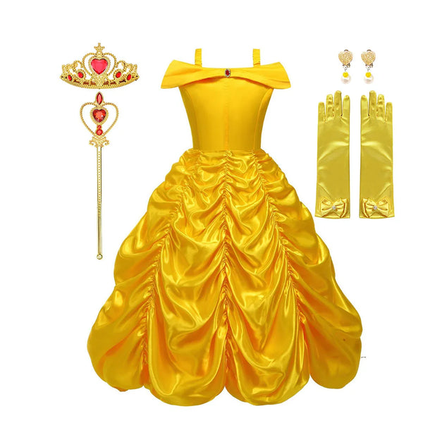 Off Shoulder Yellow Princess Dress for Kids Girl Belle Role Playing Clothing Fancy Carnival Party Birthday Ball Gowns Halloween - Bear Hugs