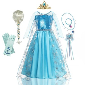 Girls Snow Queen Kids Costumes Girls Carnival Party Prom Gown Elsa Robe-Playing Children Clothing Princess Dress Birthday Dress - Bear Hugs