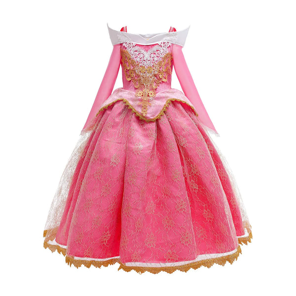 2026 Disney Sleeping Beauty Aurora Princess Dress Girl Cosplay Off Shoulder Kids Gifts Fancy Party Girl Baby Fine Lace Dress Set - Bear Hugs