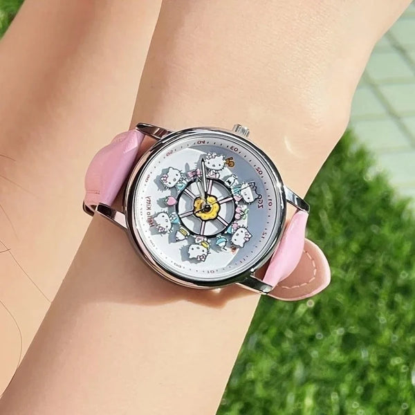 Sanrio Hello Kitty Rotating Glow in The Dark Watch for Women Teen Girls Students Best Friends Birthday Gift Cartoon Cute - Bear Hugs