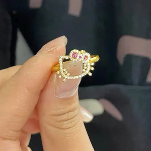 Sanrio Hello Kitty Ring Cartoon Fashion Woman's Diamond Studded Ring Sweet Girls Daily Wearing Anime Peripherals Ornament Gifts - Bear Hugs