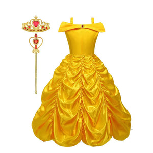 Off Shoulder Yellow Princess Dress for Kids Girl Belle Role Playing Clothing Fancy Carnival Party Birthday Ball Gowns Halloween - Bear Hugs