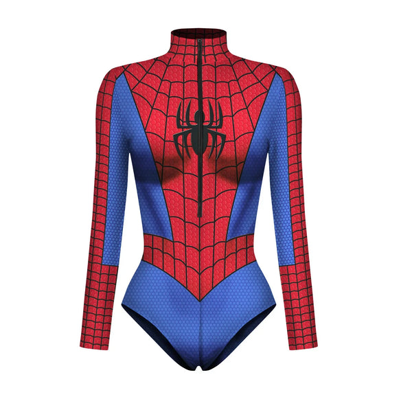 Superhero Spiderman Bodysuit for Women Captain America Cosplay 3D Print Long Sleeve Swimsuit Adult Halloween Carnival Costumes - Bear Hugs