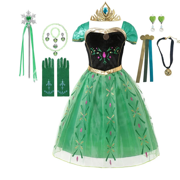 Full Printing Kids Cosplay Anna Princess Costume Fancy Birthday Carnival Party Prom Dress Toddler Role Play Clothing Outfits - Bear Hugs