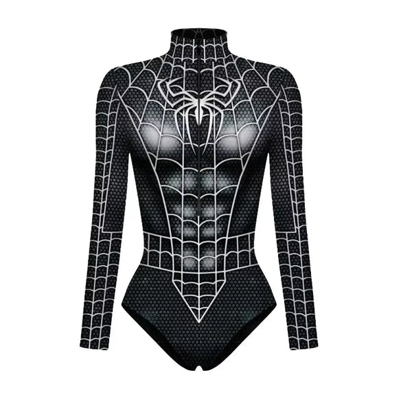 Superhero Spiderman Bodysuit for Women Captain America Cosplay 3D Print Long Sleeve Swimsuit Adult Halloween Carnival Costumes - Bear Hugs