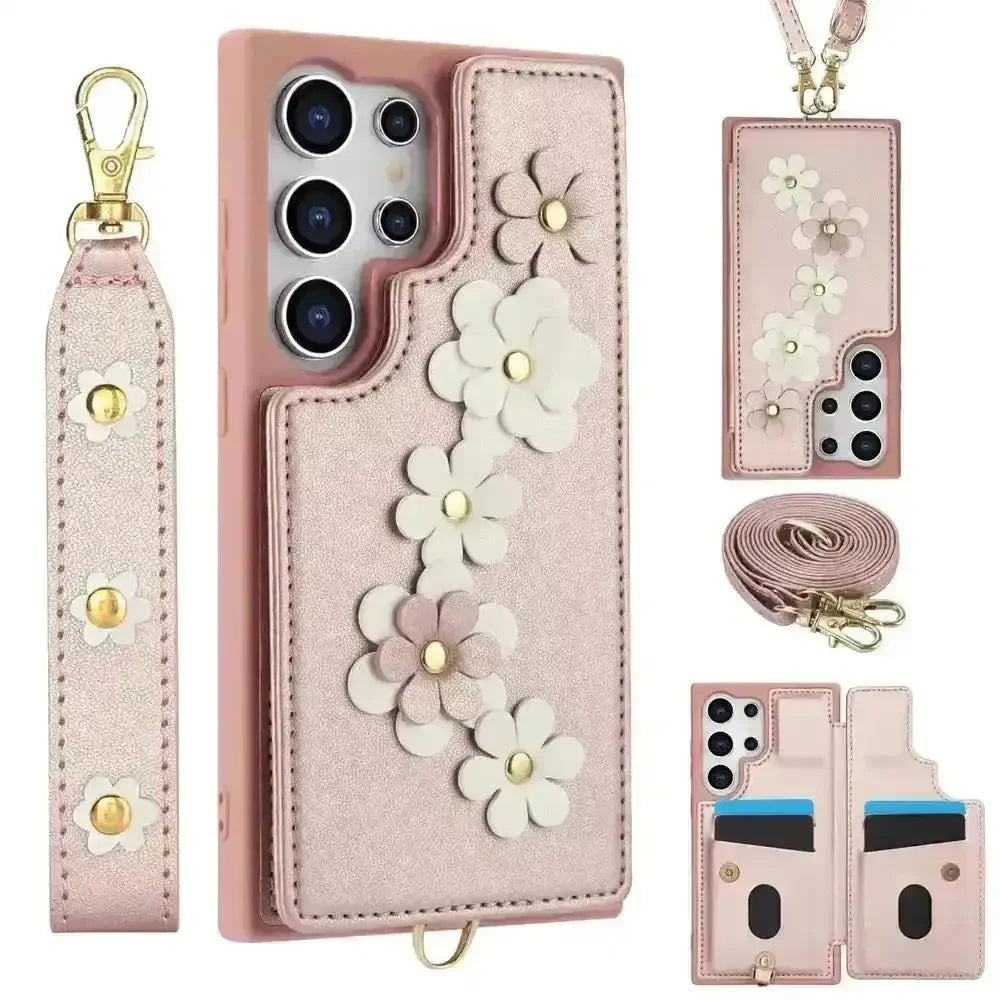 3 in 1 Crossbody Floral Phone Case (For Samsung) - Bear Hugs