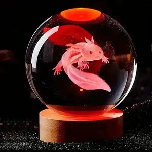 3D Axolotl Crystal Sphere Night Lamp - Bear Hugs