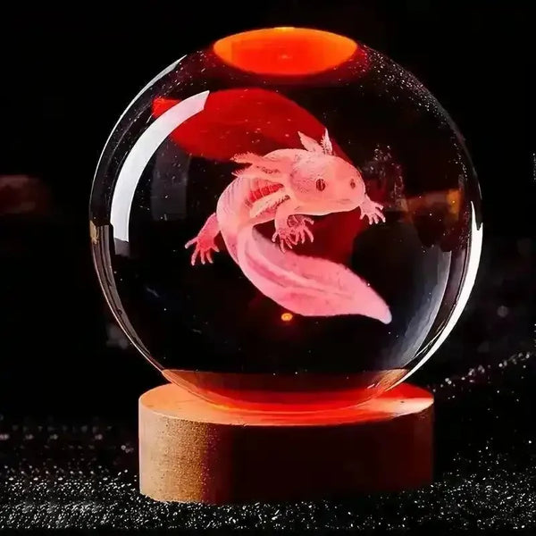 3D Axolotl Crystal Sphere Night Lamp - Bear Hugs