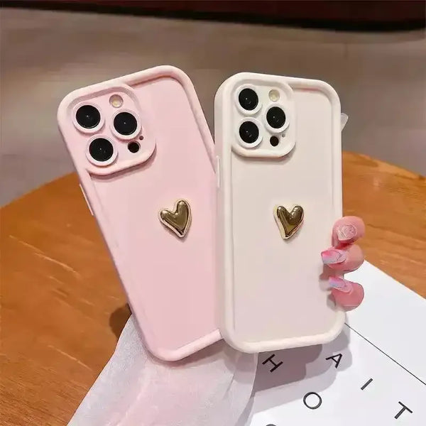3D Gold Heart Silicone Soft Case (For iPhones) - Bear Hugs