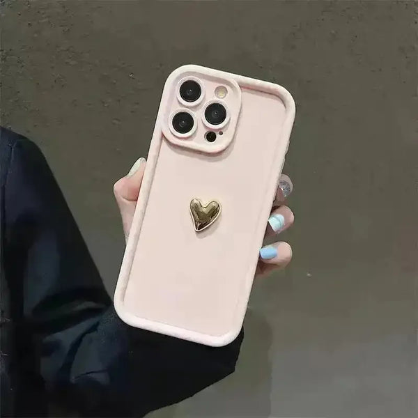 3D Gold Heart Silicone Soft Case (For iPhones) - Bear Hugs