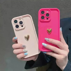 3D Gold Heart Silicone Soft Case (For iPhones) - Bear Hugs