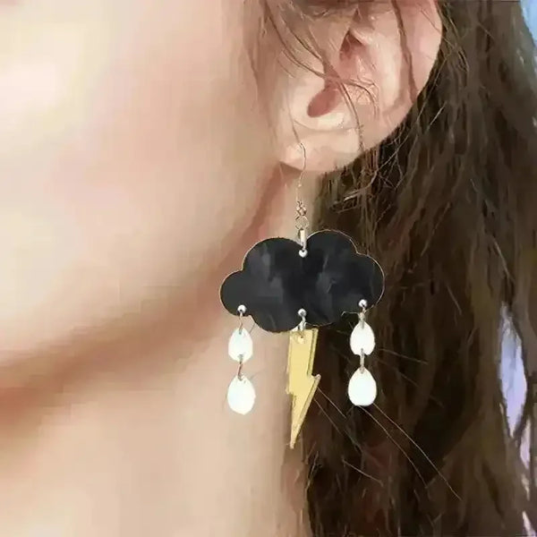 Acrylic Black Cloud Lightning Design Earrings - Bear Hugs