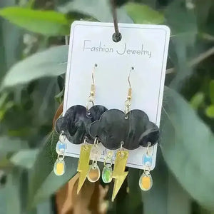 Acrylic Black Cloud Lightning Design Earrings - Bear Hugs
