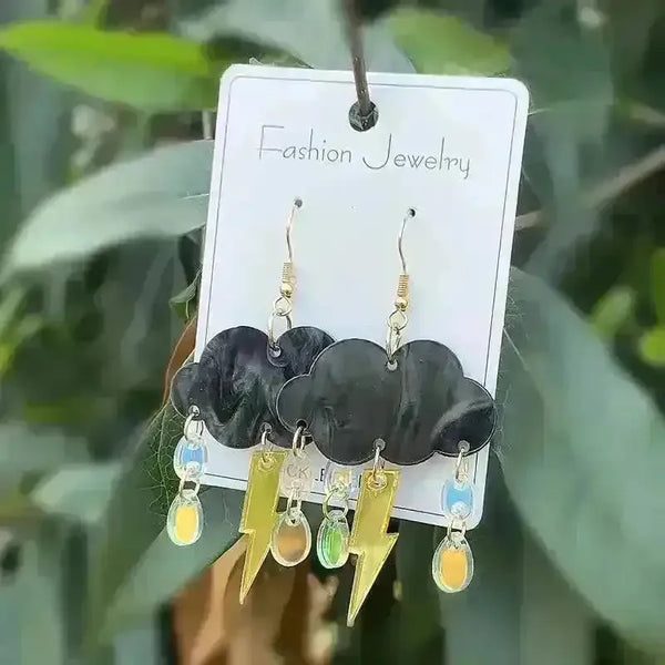 Acrylic Black Cloud Lightning Design Earrings - Bear Hugs