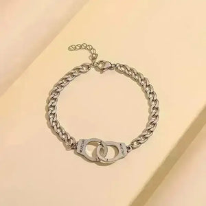 Adjustable Silver Handcuff Charm Bracelet - Bear Hugs