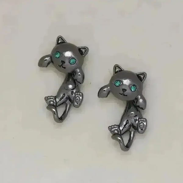 Adorable Whimsical Black Cat Stud Earrings - Bear Hugs