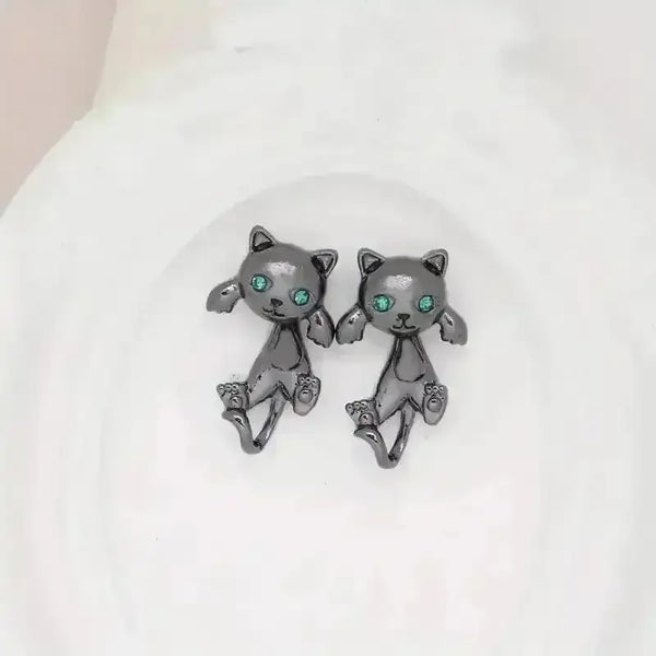 Adorable Whimsical Black Cat Stud Earrings - Bear Hugs