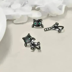 Adorable Whimsical Black Cat Stud Earrings - Bear Hugs