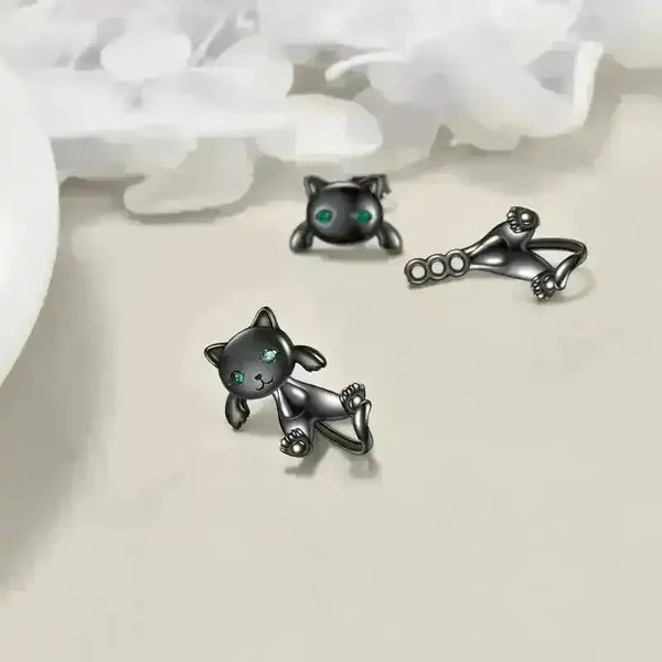 Adorable Whimsical Black Cat Stud Earrings - Bear Hugs