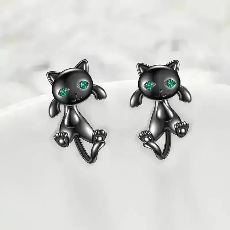 Adorable Whimsical Black Cat Stud Earrings - Bear Hugs