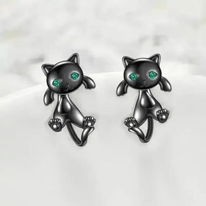Adorable Whimsical Black Cat Stud Earrings - Bear Hugs