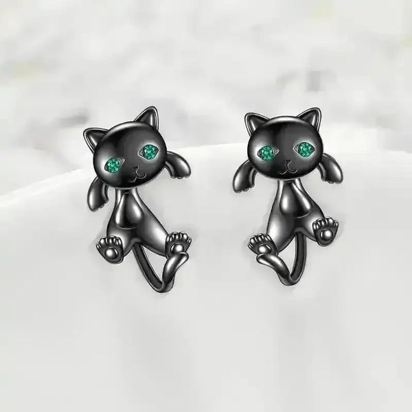 Adorable Whimsical Black Cat Stud Earrings - Bear Hugs