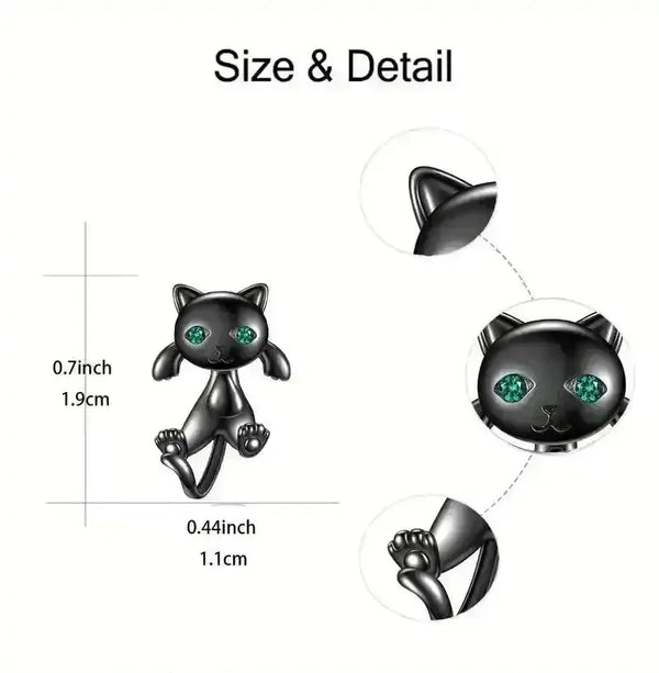 Adorable Whimsical Black Cat Stud Earrings - Bear Hugs