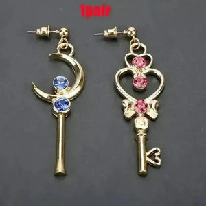 Anime Moon Heart Key Earrings - Bear Hugs